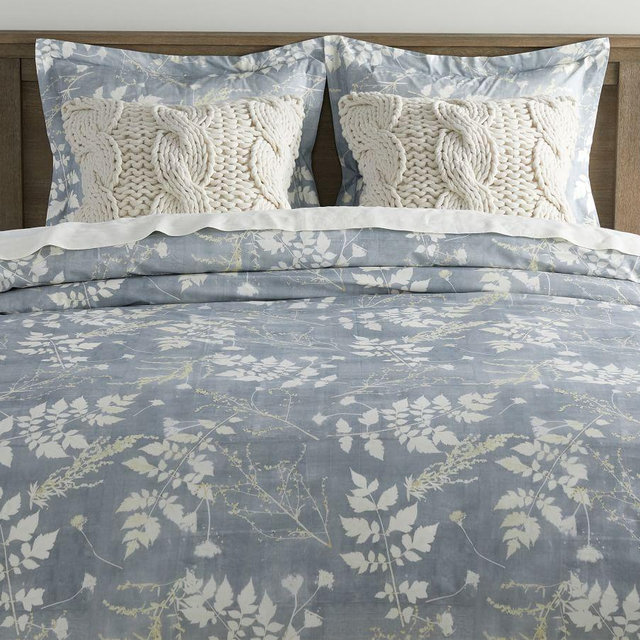 Gray Shadow Floral Organic Percale Duvet Cover, King/Cal. King