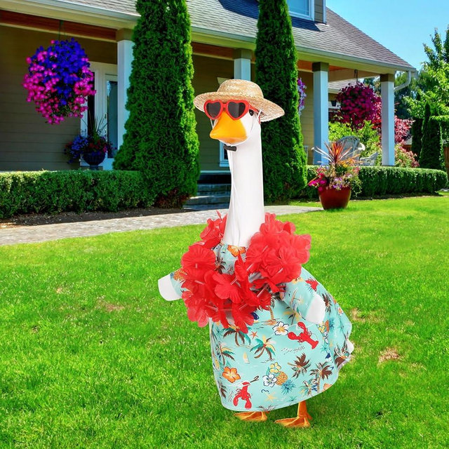 Silicherry Summer Goose Outfit for 23'' Lawn Porch Goose Clothing Hawaiian Outfits for Luau Lawn Outdoor Decor