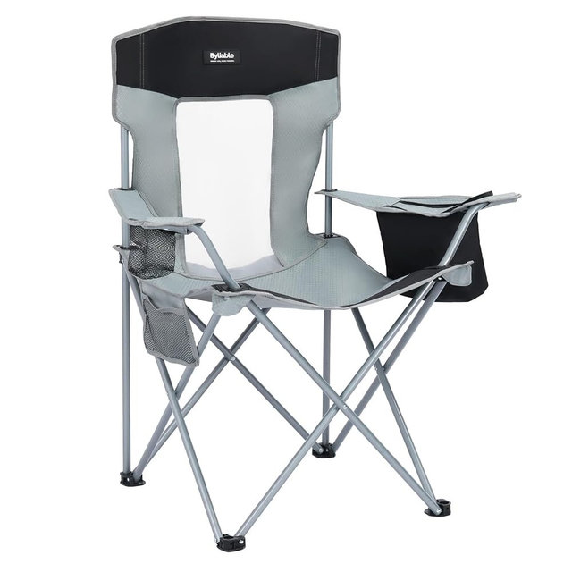 Byliable Camping Chairs Lawn Portable Foldable Camp Folding Lightweight Chair for Adults with Drink Holder and Cooler Pouch Outdoor for Camping, Lawn, Sports, Picnic, Music Festival, Gray Black