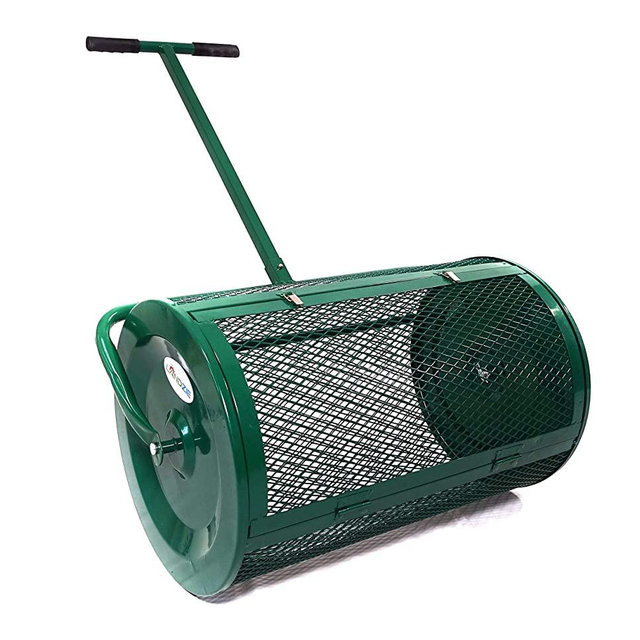 Landzie Lawn & Garden Spreaders - 24 Inch Heavy Duty Metal Mesh Basket Push Spreader - Compost, Peat Moss, Top Soil, Mulch - Durable Lightweight Multi-Purpose Yard Care Equipment - Manure Spreader