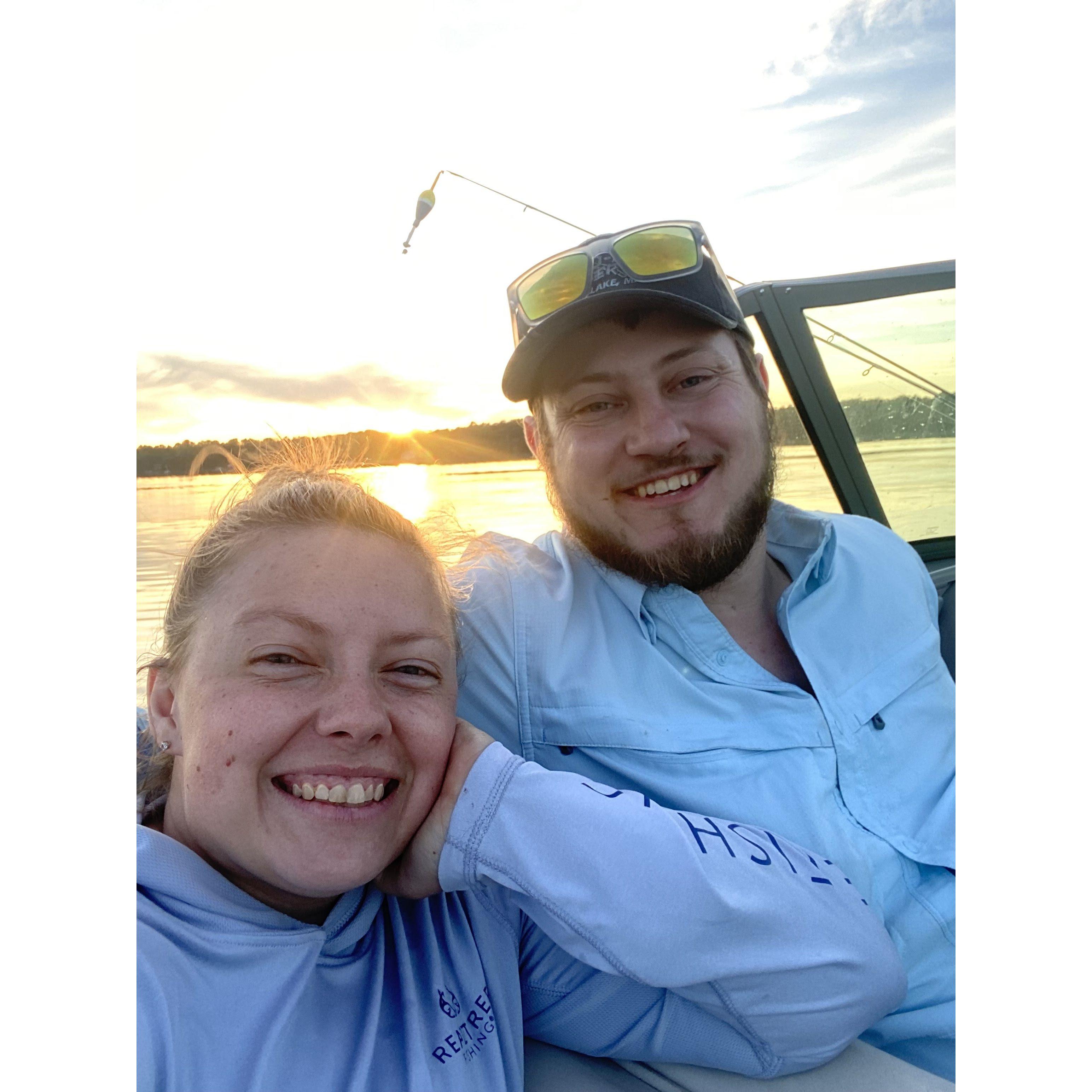 We love watching the sunset while fishing!