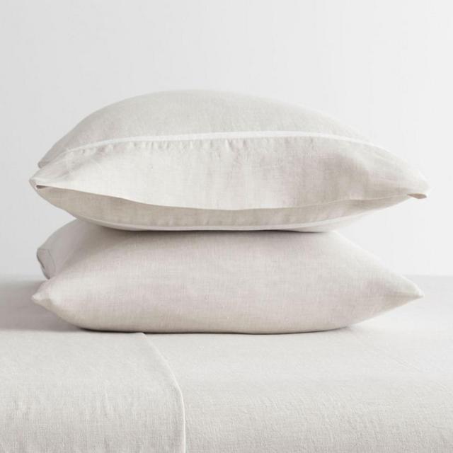 Natural/White Belgian Linen Contrast Flange Pillowcases, Set of 2, Standard