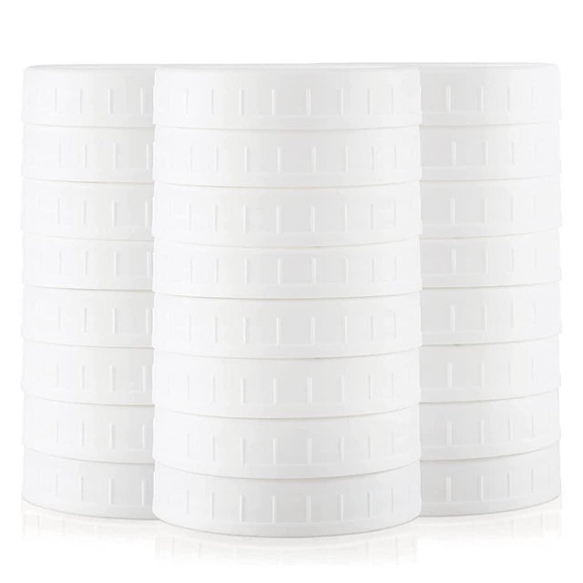 24 PACK, WIDE Mouth Mason Jar Lids for Ball, Kerr and More - White Plastic Storage Caps for Canning Jars - Leak-Proof & Anti-Scratch Resistant Surface