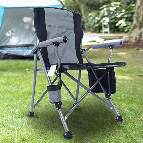 Homcosan Portable Camping Chair Folding Quad Outdoor Large Heavy Duty Support 330 lbs Thicken 600D Oxford with Padded Armrests, Storage Bag, Beverage Holder, Carry Bag for Outside(Grey)