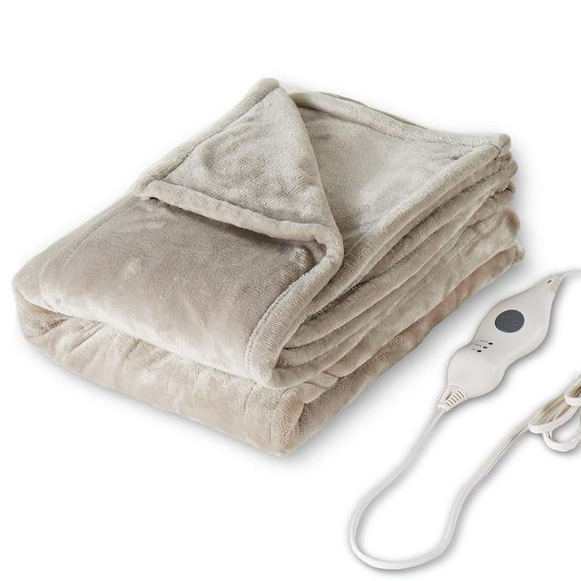 Tefici Electric Heated Blanket Throw with 3 Heating Levels 4 Hours Auto Off,Super Cozy Soft Heated Throw with Fast Heating and Machine Washable,Home Office Use,50 x 60 Camel
