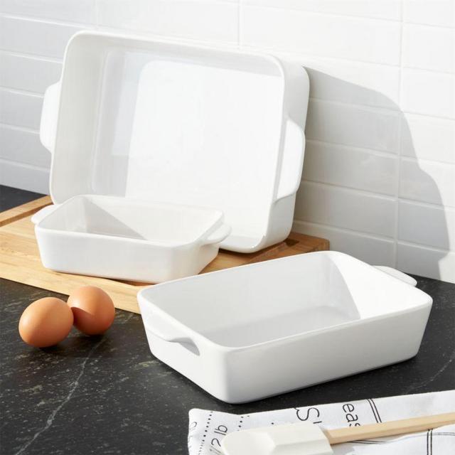 Crate & Barrel White Potluck Baking Dishes Set of Three