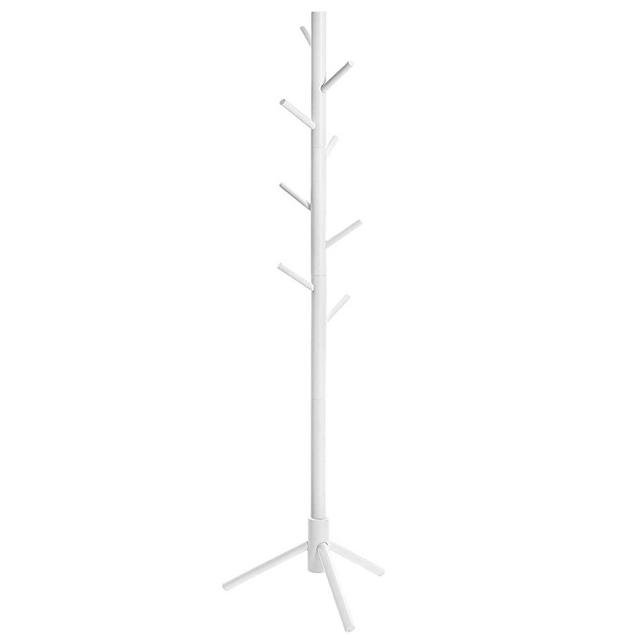 VASAGLE Coat Rack, Solid Wood Coat Stand, Free Standing Hall Coat Tree with 8 Hooks for Coats, Hats, Bags, Purses, for Entryway, Hallway, Rubberwood, White URCR04WT