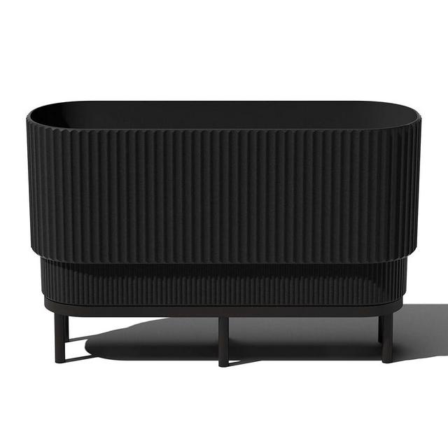 Veradek Demi Series Raised Long Planter for Indoor/Outdoor Use | Made from Plastic & Concrete w/Wooden Stand | Modern Patio Décor for Flowers/Shrubs