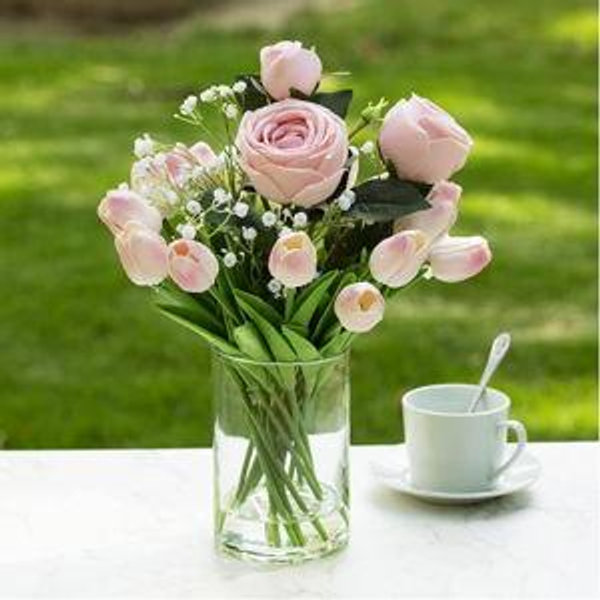 Enova Floral Clear Glass Cylinder Vase 5 x 8 Inches, Clear Flower Vases, Pillar Candle Hurricane Floating Candle Holder Vase, Glass Flower Vase for Wedding Centerpieces, Home Office décor (1 Piece)