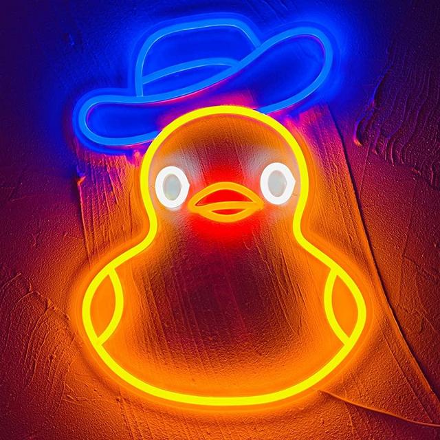 Duck Neon Sign for Kids Room Decor Yellow Duck Neon Wall Sign Business LED Sign Neon Light for Bedroom Wall Hanging Decor Party Decoration Bedroom Decor Birthday Gift for Teen Girl Boy (Blue Cowboy Hat)