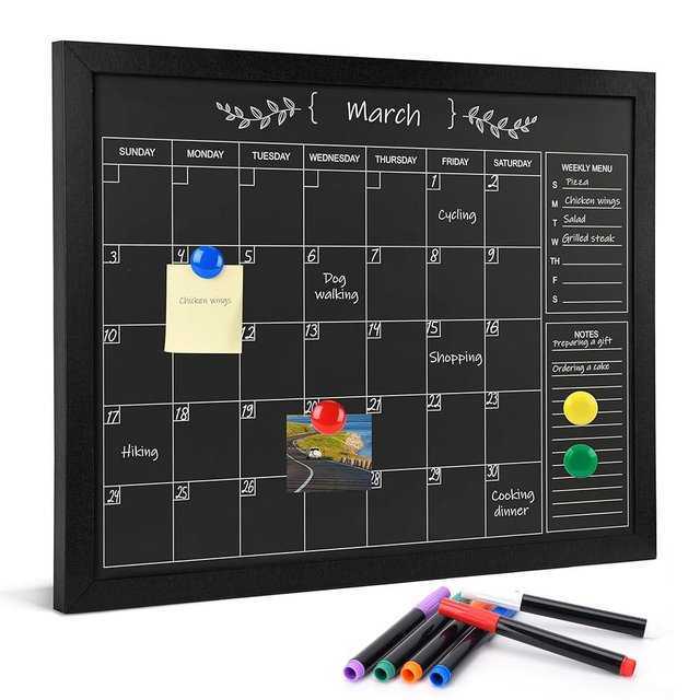 Marribol Chalkboard Calendar for Wall,13" x 17",Small Black Framed Magnetic Chalkboard for Home Kitchen Office School
