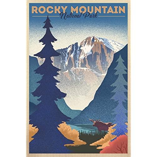 Rocky Mountain National Park, Colorado - Moose and Lake - Lithograph (12x18 Art Print, Wall Decor Travel Poster)