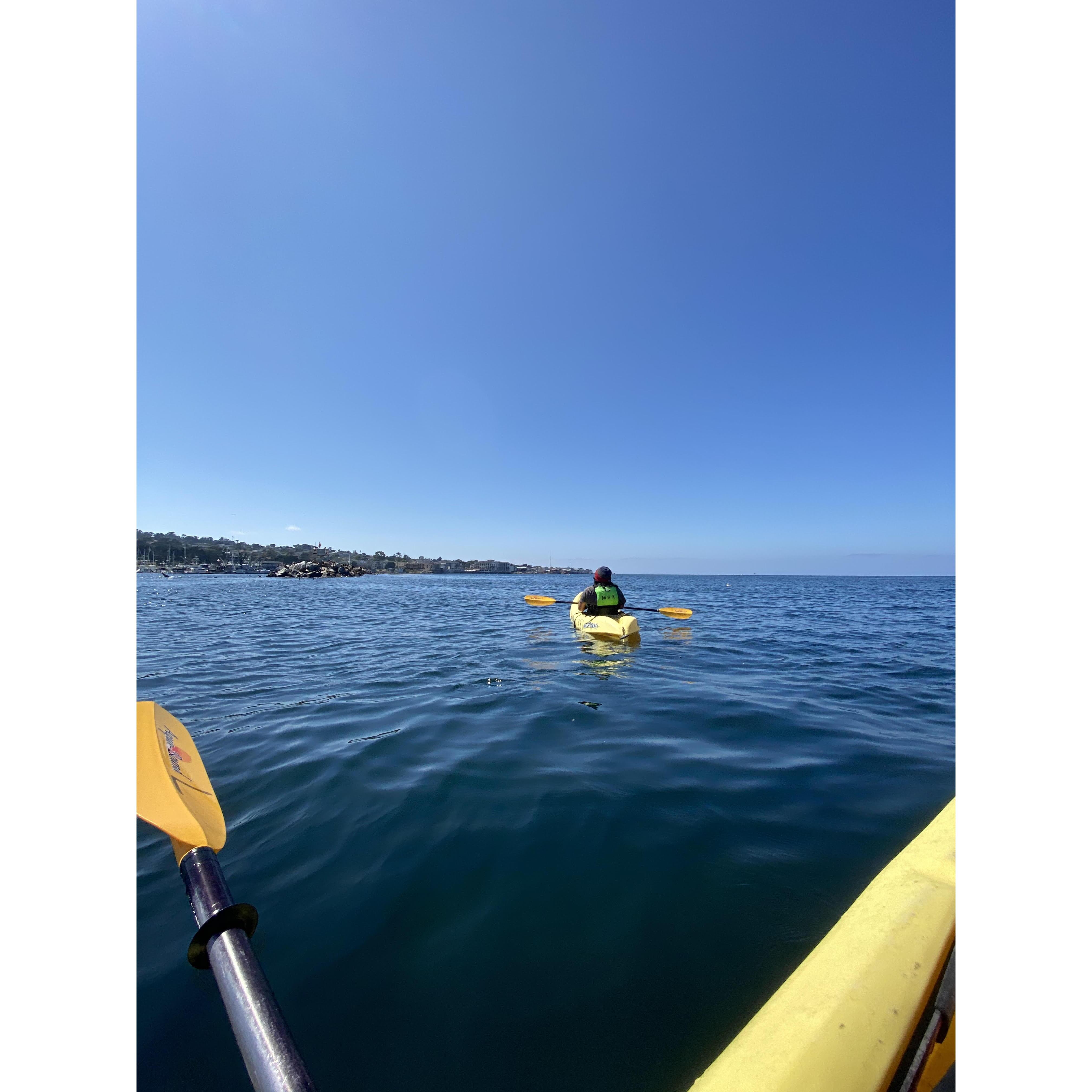 On our very first date going kayaking in the Monterey Bay