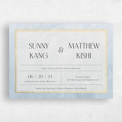 Blue Mist Wedding Invitation - Dorado Landscape Foil