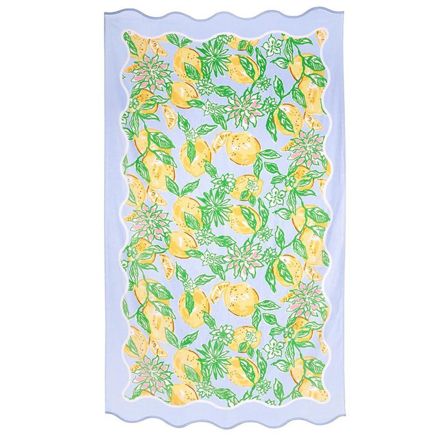 Lilly Pulitzer Oversized Pool/Beach Towel, 40 x 72, Large Cotton Towel with Scalloped Edges for Adults, Yellow/Green Lemon Print, Make Lemonade