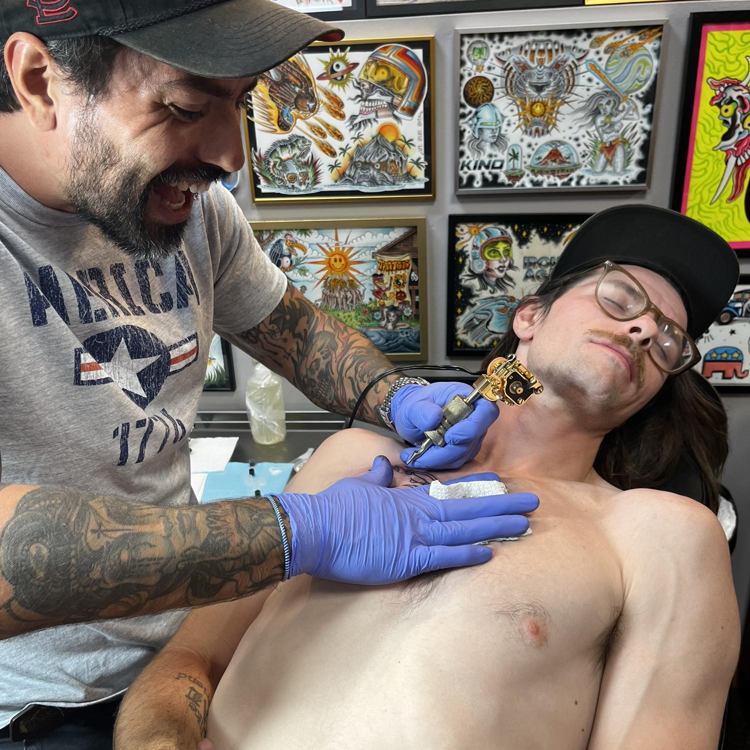 Getting tattoos June 8th 2024 Bret took it like a champ