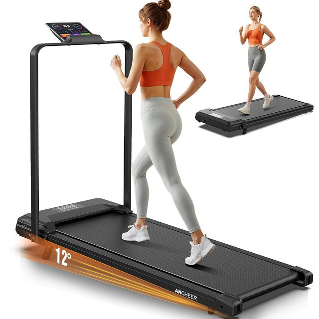 ANCHEER Treadmill with 12%/15% Incline, Folding Walking Pad with Handle Bar, 320-450lb Capacity Under Desk Foldable 3.5HP Treadmills for Home/Office/Gym,Installation-Free