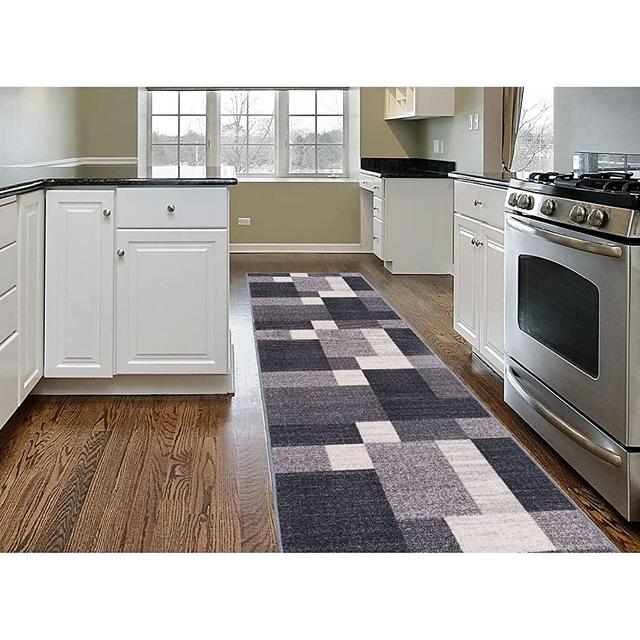 Modern Boxes Design Non-Slip (Non-Skid) Area Rug Runner 2' X 7' (22" X 84") Gray