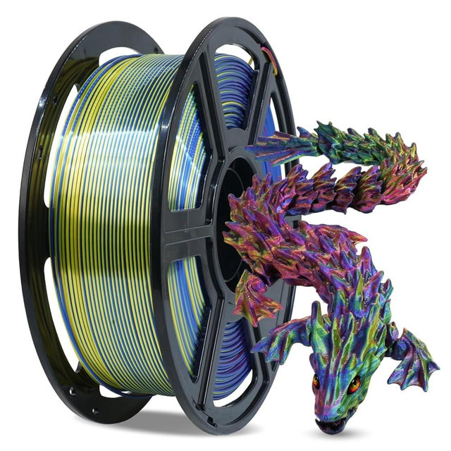 FLASHFORGE Silk Tri-Color PLA Filament 1.75mm, Coextrusion Red Yellow Blue Triple Color Rainbow 3D Printer Filament, Enchanting Silk Finish with 360° Multicolor Shifting Color Effect