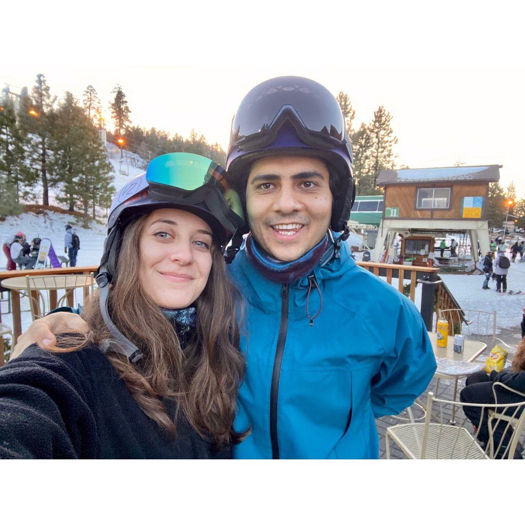 Tahoe, 2021 - one of us loving skiing, and one of us attempting to love it.