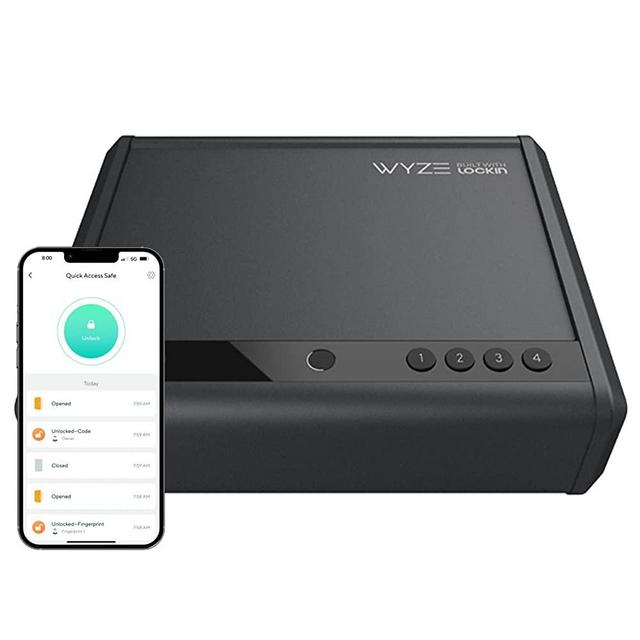 WYZE Gun Safe with Instant Fingerprint, Backlit Keypad, App Unlock, Physical Key. Smart Features with Simple Secure App, Track Usage , Interior LED,12-months Monitor Battery Life, 195 Cubic , Black