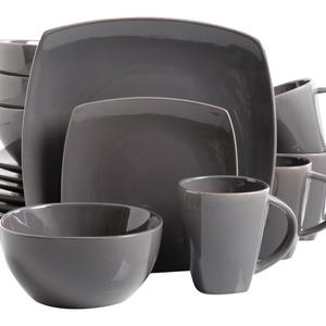 Gibson Soho Lounge 16-Piece Square Reactive Glaze Dinnerware Set, Grey