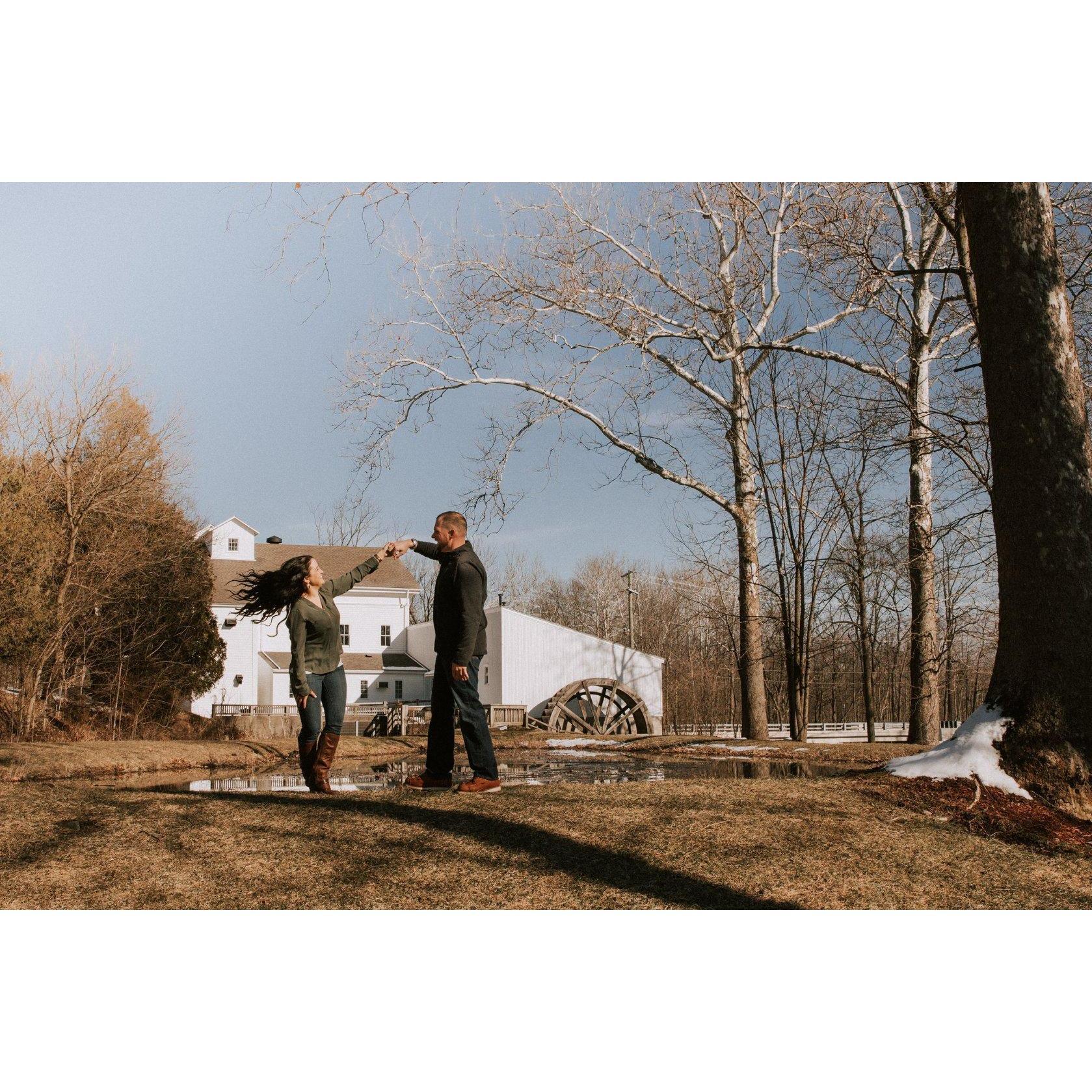 Having a quick dance during our engagement photos