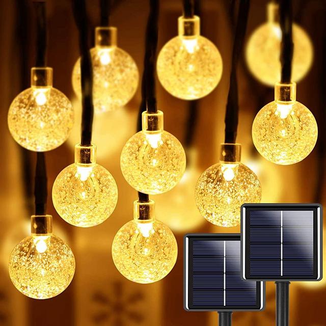 2-Pack 100 LED 32FT Crystal Globe Solar String Lights Outdoor, Waterproof Solar Lights Outdoor Decorative with 8 Lighting Modes, Solar Powered Patio Lights for Garden Yard Party (Warm White)