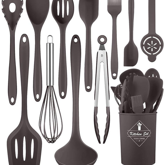 Kitchen Utensils Set-12 Pieces Silicone Cooking Utensils Set (Dishwasher Safe) 392°F Heat Resistant Spatula Set, Nonstick Cookware