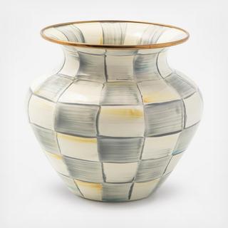 Sterling Check Enamel Vase