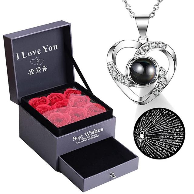MayNest I Love You Necklace 100 Languages 925 Sterling Silver Chain Romantic Best Gifts For Girlfriend Women Mom Her Birthday Valentine's Day Personalized Projection Jewelry