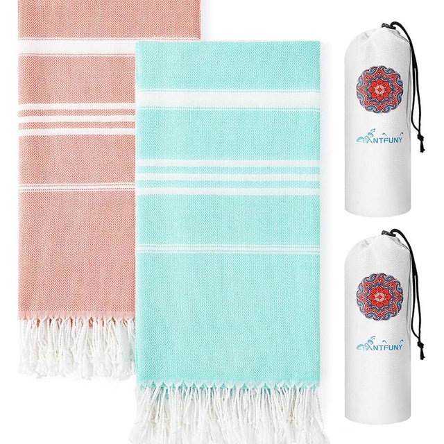 Antfuny 2 Packs Turkish Beach Towels Quick Dry Sand Free Oversized Bath Pool Swim Towel Extra Large XL Big Blanket Adult Travel Essentials Cruise Accessories Must Haves Clearance Vacation Stuff