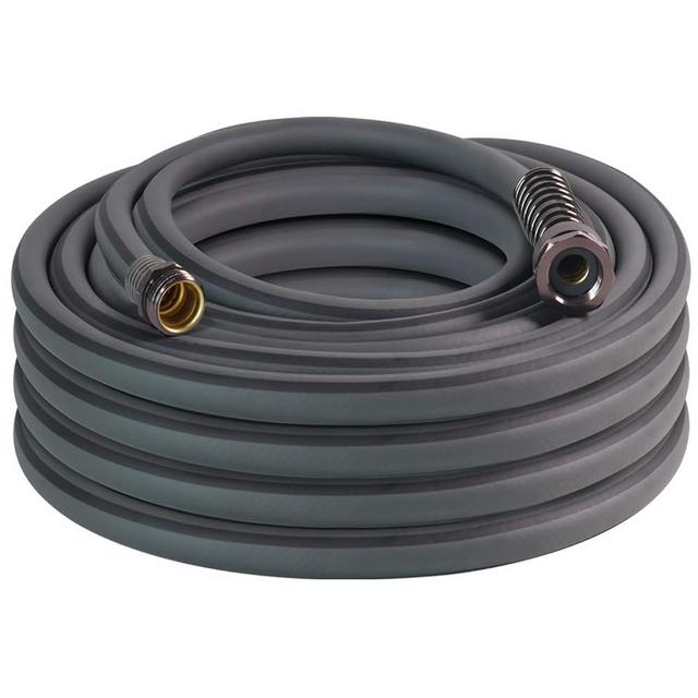 5/8’’ Heavy Duty Garden Hose 100 ft – Outdoor Hybird Water Hose with Solid Fitting - Flexible, Kinkless, Lightweight Garden Hose for Lawn Watering, Car Washing - Burst 500 Psi (Grey,50 ft)