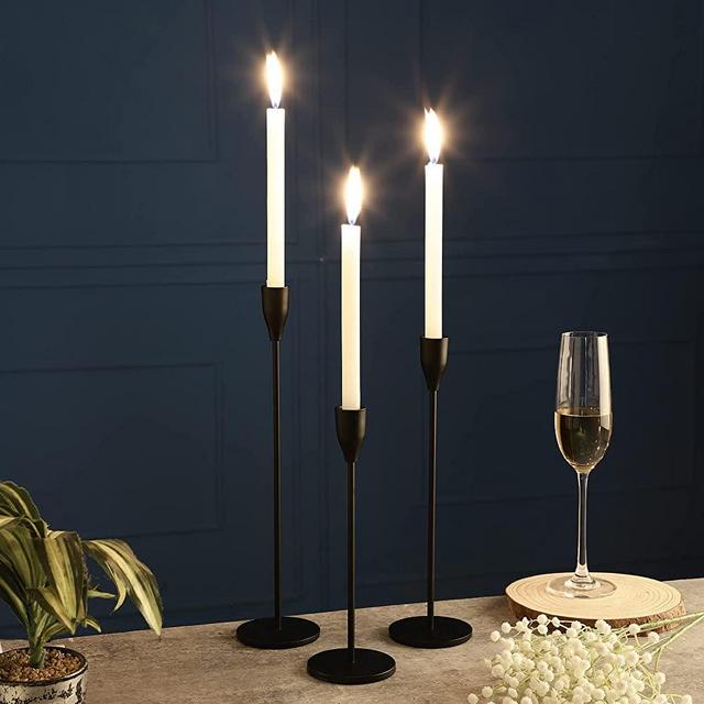 Rely+ Metal Candle Stand Set of 3 - Matte Black Taper Candle Holders - Candlestick Holders -Decorative Candlestick Holder for Homes, Hotels, Dinning, Fits 3/4 inch Thick Candles