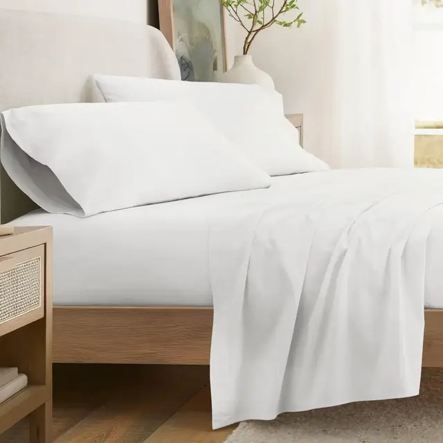 100% Cotton 4PC Sheet Set, Brushed & Pre-Washed Bedding for Softness & Comfort  Becky Cameron, White, Queen