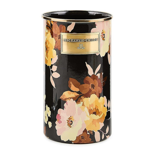 MACKENZIE-CHILDS Enamel Utensil Holder, Stylish Kitchen Countertop Organizer, Wild Rose Brown