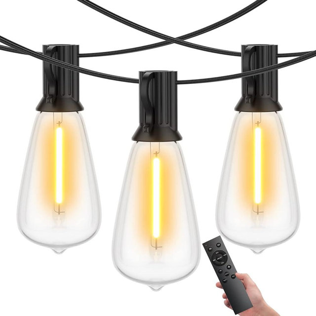 LaPitio 50FT Outdoor String Lights with Remote, Garden Patio Decor with 2500K Warm White, 25+1 LED Edison Bulbs, Support Timer Dimmable Waterproof Shatterproof for Yard Outside Porch Deck Indoor