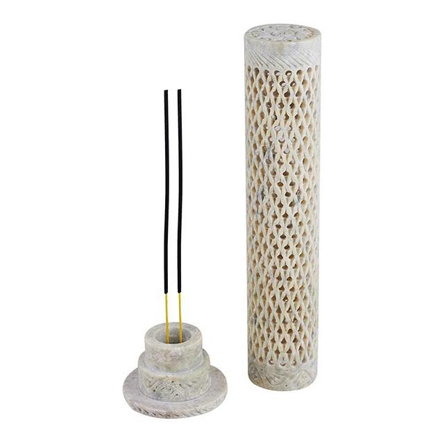 Soapstone Incense Stick Burner Tower - Marble Incense Burner Stick Holder Ash Catcher - Handmade Incense Burner Tower Incense Stand with Ash Catcher Agarbatti Stand for Home and Kitchen Decor