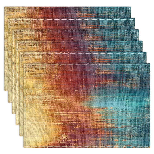Emvency Farmhouse Placemats Set of 6,12x18 Inch Linen Rectangular Place Abstract Vintage Grunge Colorful Modern Table Mats for Indoors & Outdoor Home Party Kitchen Dining Decoration