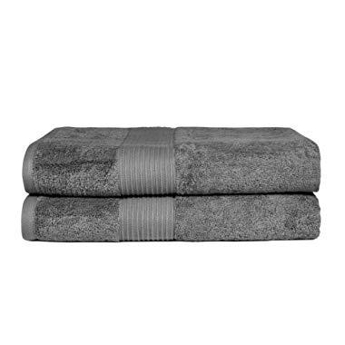 Bliss Luxury Combed Cotton Bath Towel - 34" x 56" Extra Large Premium Quality Bath Sheet - 650 GSM - Soft, Absorbent (Grey, 2 Pack)