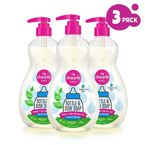 DAPPLE Baby Bottle and Dish Liquid, Fragrance Free Dish Soap, Plant Based, Hypoallergenic, 16.9 Fluid Ounces (Pack of 3)