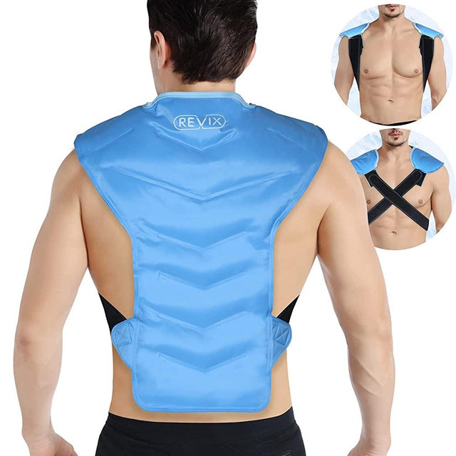 REVIX Large Ice Pack for Shoulder and Back Injuries Reusable Gel Ice Wrap for Full Back Pain Relief and Swelling from Injury and Surgery, Soft Plush Lining, Flexible and Long Lasting