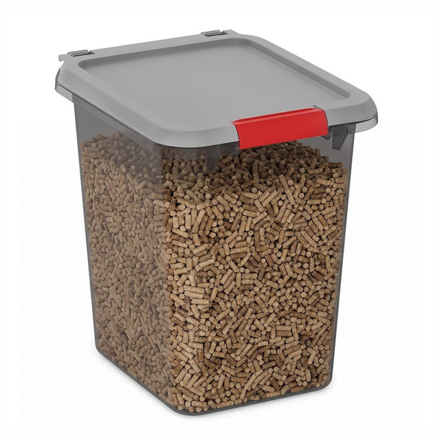 Mighty Tuff 20 lb Pellet Storage Container, Airtight Storage Bin with Locking Latch, Durable Plastic Container with Lid for Dry Pellet Storage, Kitchen Pantry Organization