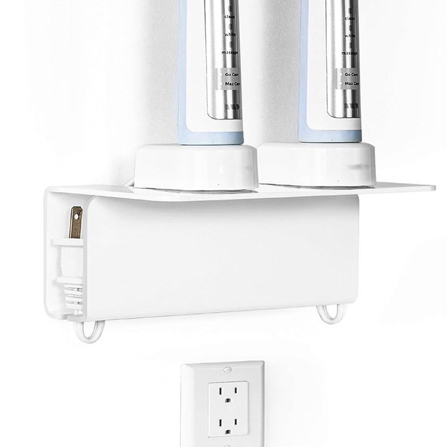 Haohaio Acrylic Electric Toothbrush Holder for Bathroom,Wall Mounted with Hidden Cable Management, Secure and Non-Slip Design, Won't Fall Off for Reliable Stability - White