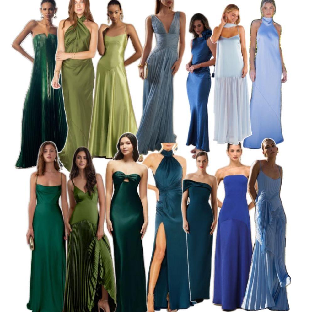 Women should wear a floor-length gown in a solid spring color. Please avoid patterns and taupe, as our bridesmaids will be in that shade. We can’t wait to see you looking your best!