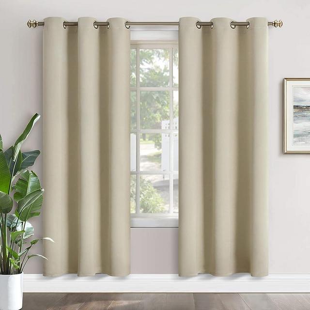 YoungsTex Blackout Curtains for Bedroom - Thermal Insulated with Grommet Top Room Darkening Noise Reducing Curtains for Living Room, 2 Panels, 42 x 84 Inch, Beige