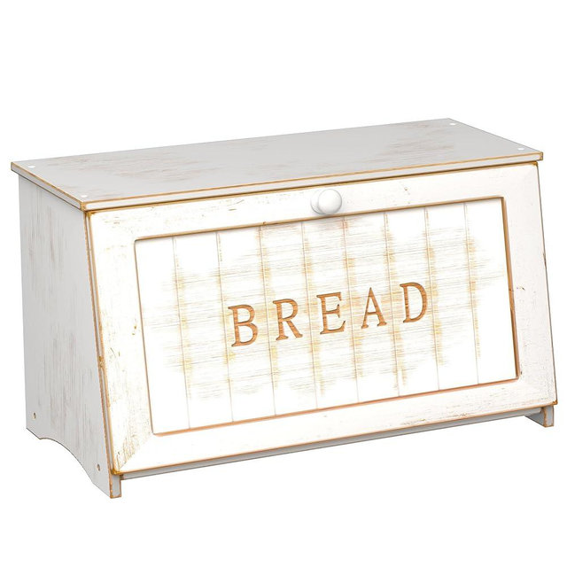 TQQDCI Vintage Bread Box for Kitchen Countertop, Retro Design Bread Storage Container, Farmhouse Wooden Counter Breadbox, Small Bamboo Bread Bin Holder for Homemade Bread, White