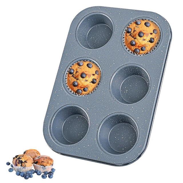 Audingull Muffin Pan, Cupcake Pan Muffin Tin, 6-Cup Speckled Pattern Baking Pan, Nonstick Carbon Steel Cake Pan Muffin Pan