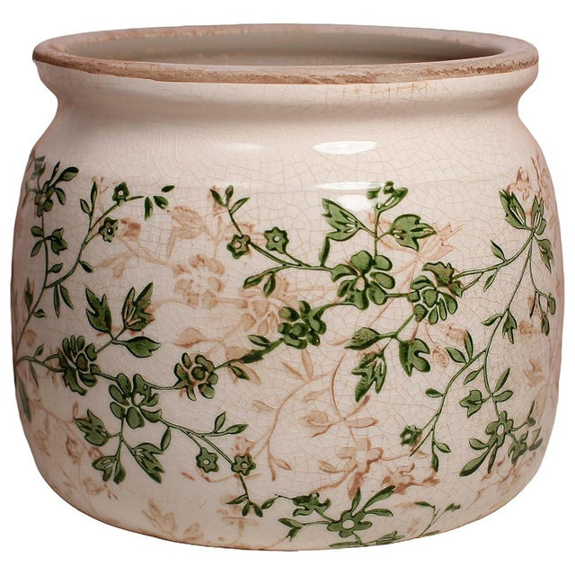 Xiaan Jiaju Vintage Ceramic 6.29in Plant Pots, Decorative Vase for Indoor Garden, Room & Home Decor, Sage Beige