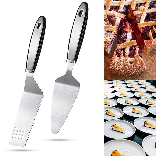2 Pieces Stainless Steel Pie Server Set Cake Cutter Serrated Spatula Pizza Tart Dessert Slicer for Cutting and Serving Desserts Brownies Lasagna